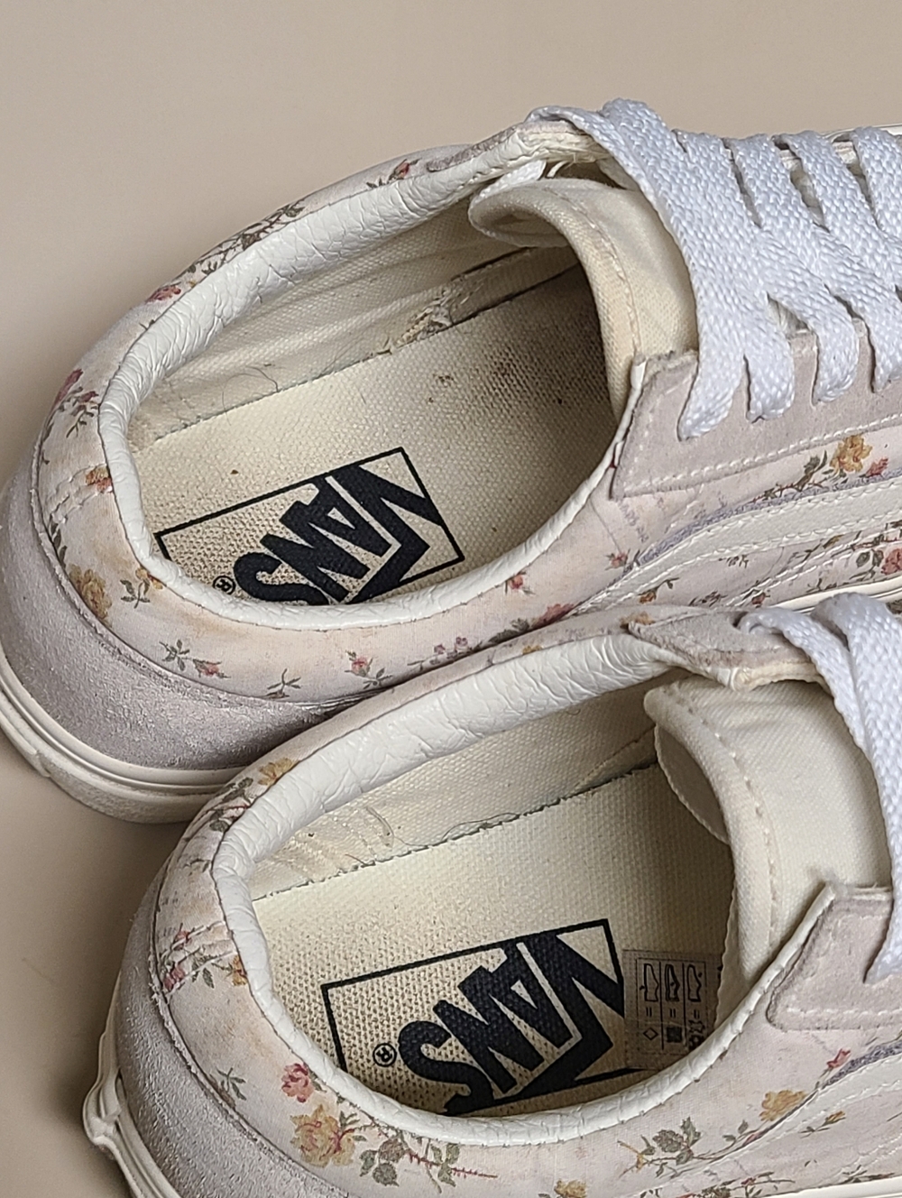 Vans Old Skool Floral Marshmallow low top skateboard sneakers size 7 1/2 - Picture 9 of 11
